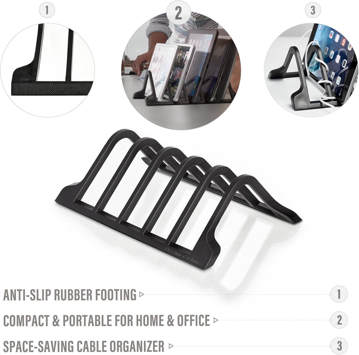 Prosumer's Choice Universal Charging Rack Organizer - Multi Device Stand Holds 5 Tablets or Smartphones - Desktop Tablet Holder and Storage Station - Compact Tech Organizer Dock for Home or Office